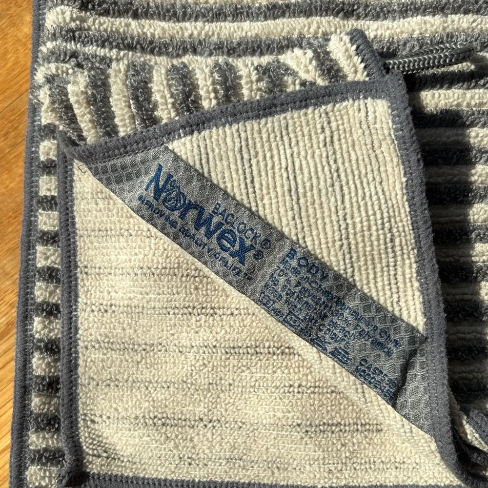 Norwex EUC Gray and White Striped Body / Bath Towel